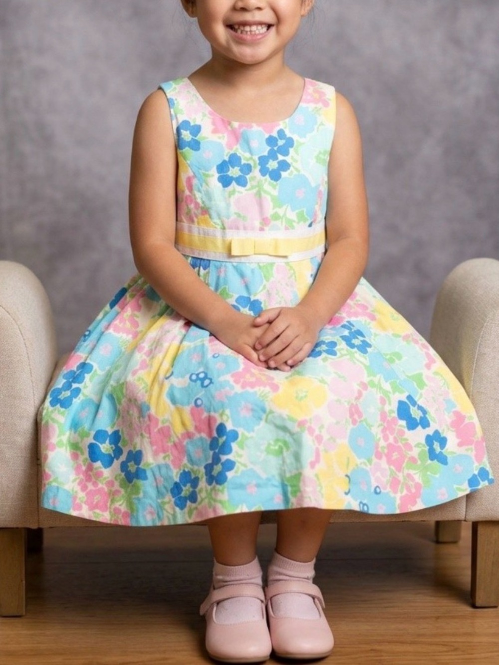 Lilly Pulitzer Girls' Sleeveless Floral Dress - Blue, Pink, Yellow, Green